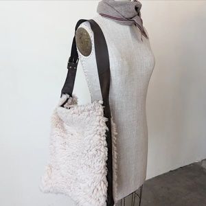 Shearling Tote w/Brown Leather Accents and Buckle Strap